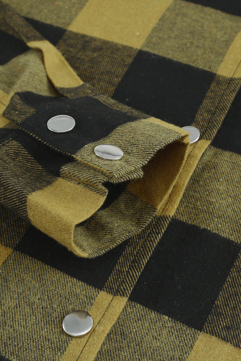 Turn-Down Collar Plaid Shirt Coat